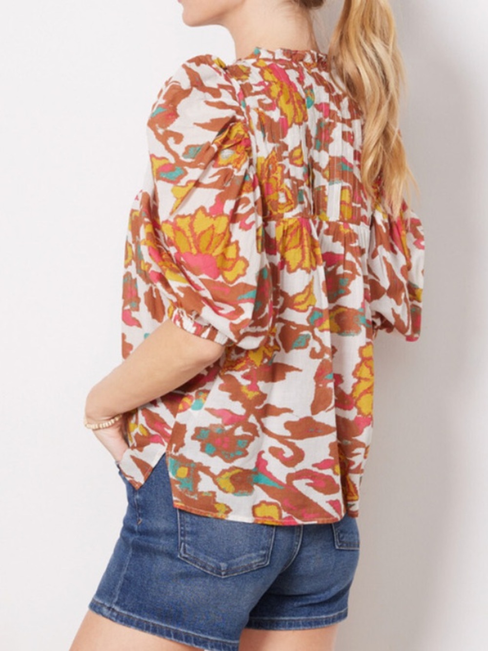 Cleobella Zola Puff Sleeve Organic Cotton Floral Boho Blouse Size Large - Picture 3 of 15